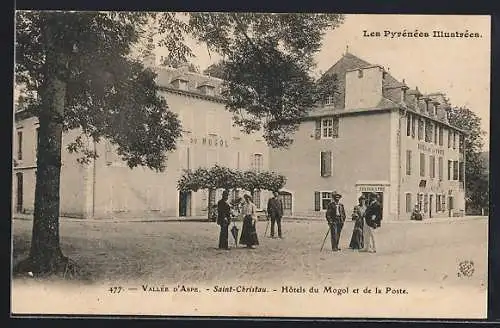 AK Saint-Christau, Les Pyrénées, Illustrées, Vallée d`Aspe, Hôtels du Mogol et de la Poste