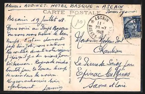 AK Ascain /B.-P., Mairie et Route d`Olette où Pierre Loti s`inspira et écrivit l`Idylle basque Ramuntcho