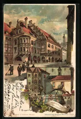 Künstler-AK Theodor Guggenberger: München, Königliches Hofbräuhaus, Hopfen und Malz - Gott erhalt's