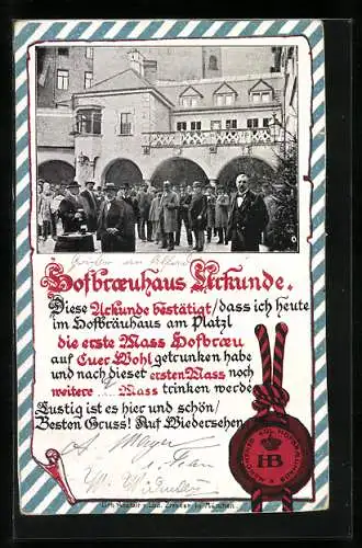 AK München, Münchner Hofbräuhaus, Männer im Hof, Urkunde