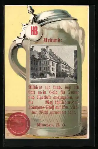 AK München, Münchner Hofbräuhaus im Bierkurg, Passepartout