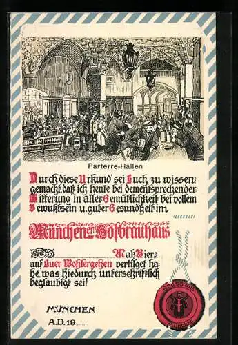 Künstler-AK München, Münchner Hofbräuhaus, Parterre-Hallen, Innenansicht