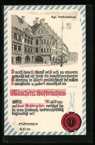 Künstler-AK München, Königliches Hofbräuhaus, Siegel