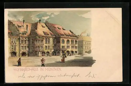 Lithographie Münchner Hofbräuhaus, Aussenansicht