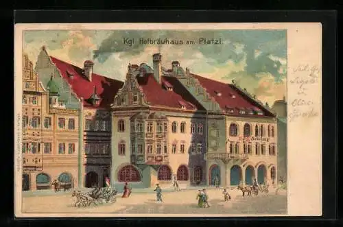 Lithographie München, Partie am Münchner Hofbräuhaus