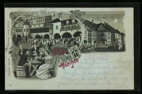 Mondschein-Lithographie München, Das neue Hofbräuhaus am Platzl, Arkadenhof