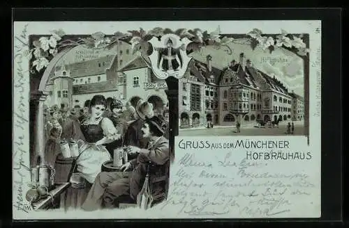 Mondschein-Lithographie München, Münchner Hofbräuhaus, Arkadenhof