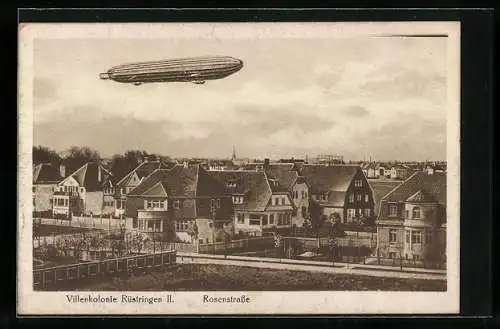 AK Wilhelmshaven, Zeppelin über der Villenkolonie Rüstringen, Rosenstrasse