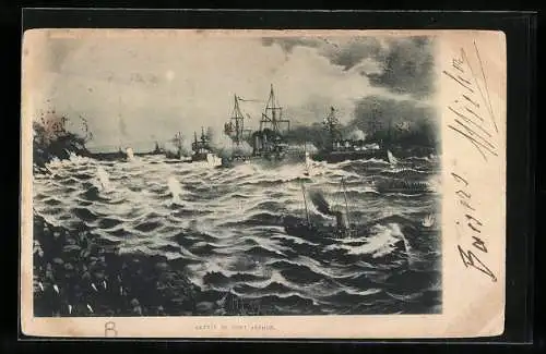 Künstler-AK Port Arthur, Battle of Port Arthur, Russisch-Japanischer Krieg