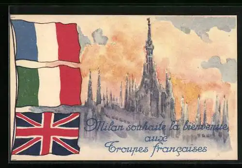 AK Mailand, Welcome from Milan to the British Troops, Propaganda Entente