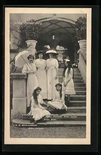 AK Prinzessin Charlotte, Hilda & Antonin von Luxemburg am Schloss Colmar-Berg