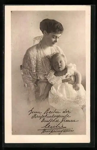 AK Kronprinzessin Cecilie von Preussen mit Tochter Prinzessin Alexandrine