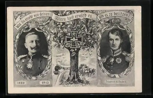 AK Kaiser Wilhelm II., 1888-1913, Friedrich Wilhelm III., Eisernes Kreuz am Baum