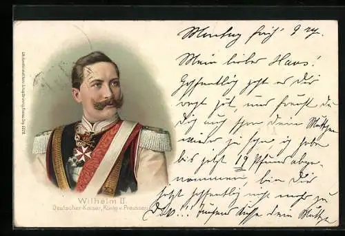 Lithographie Kaiser Wilhelm II. mit Orden