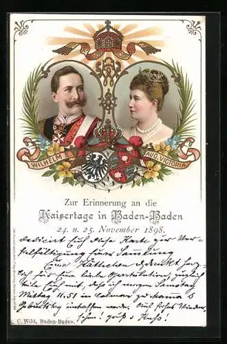 Lithographie Baden-Baden, Kaisertage 1898, Kaiser Wilhelm II., Kaiserin Auguste Victoria