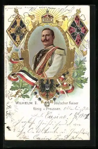 Lithographie Wilhelm II., Deutscher Kaiser, König von Preussen