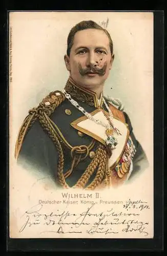 Lithographie Kaiser Wilhelm II. in Uniform