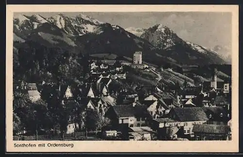 AK Sonthofen, Blick über die Dächer der Ortschaft mit Ordensburg