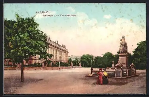 AK Ansbach, Schlossplatz mit Luitpolddenkmal