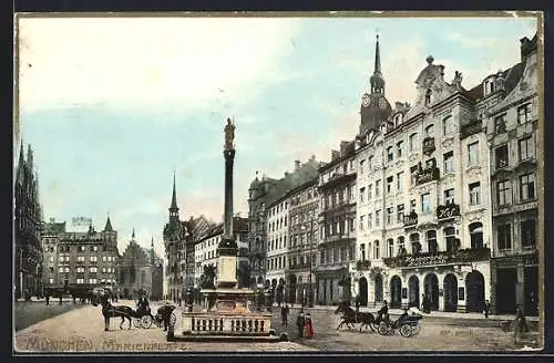 AK München, Marienplatz mit Hotel Peterhof