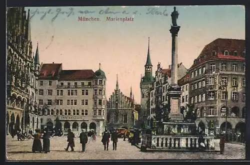 AK München, Marienplatz mit Säulendenkmal