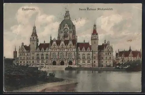 AK Hannover, Neues Rathaus, Rückansicht