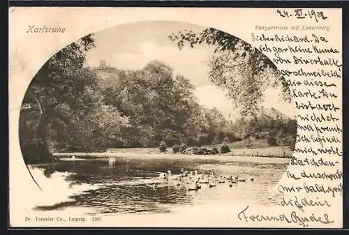 AK Karlsruhe, Tiergartensee mit Lauterberg