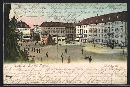 AK Karlsruhe, Marktplatz aus der Vogelschau