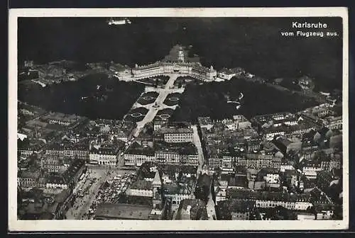 AK Karlsruhe, vom Flugzeug aus, Schloss, Strassenansichten