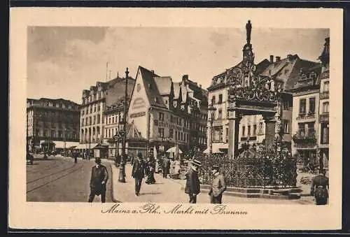 AK Mainz a. Rh., Markt mit Brunnen