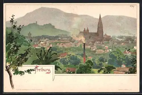 Künstler-AK Heinrich Kley: Freiburg / Breisgau, Panorama mit Kirche