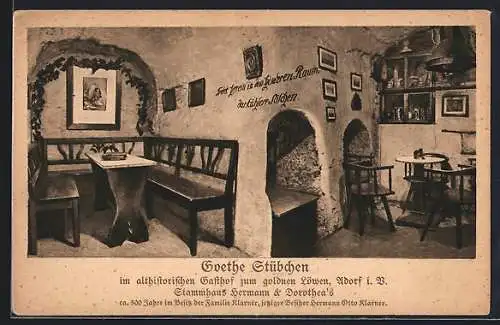 AK Adorf i. V., Gasthaus Goethe Stübchen, Innenansicht