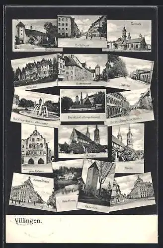 AK Villingen / Baden, Hotel Kirneck, Bickentor, Riethstrasse, Waldhotel, Bahnhof, Münster, Altes Rathaus, Kaiserturm