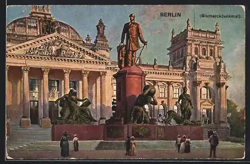AK Berlin-Tiergarten, Reichstag, Bismarckdenkmal
