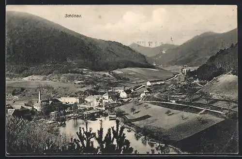 AK Schönau, Ortsansicht aus der Vogelschau