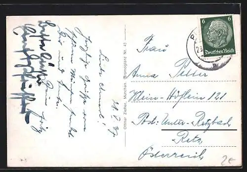 AK München, Isarpartie mit Gebirge