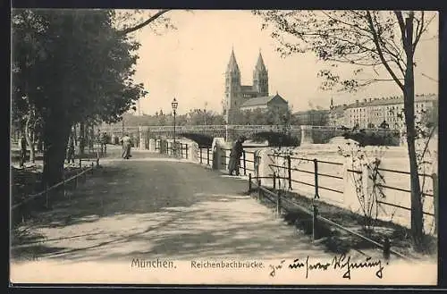 AK München, Promenade an der Reichenbachbrücke