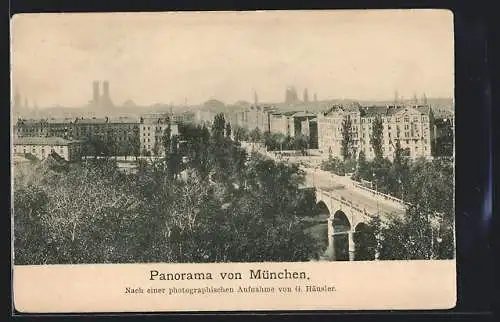 AK München, Panorama mit Brücke