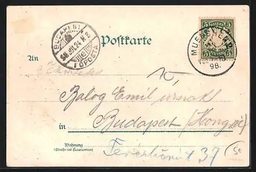 Lithographie München-Haidhausen, Blick auf Maximilianeum u. Denkmal Maximilian II.