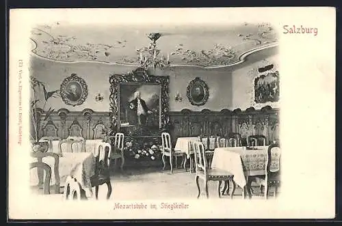 AK Salzburg, Gasthof Stieglkeller, Cafe in der Mozartstube