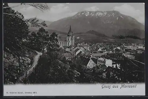 AK Mariazell, Gesamtansicht mit Bergpanorama