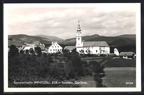 AK Wenigzell, Blick zur Kirche im Ort