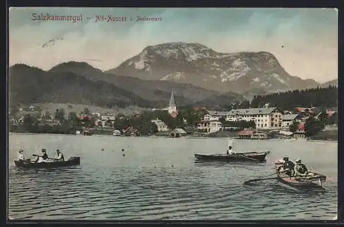 AK Altaussee, Stadtansicht mit See und Padelbooten