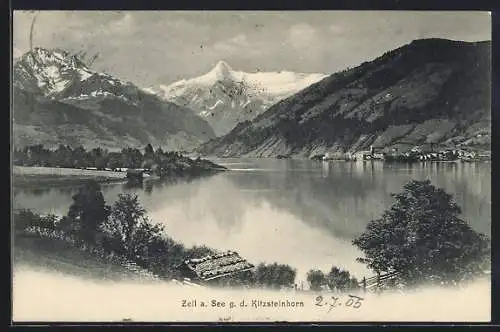 AK Zell am See, Blick über den See mit Kitzsteinhorn