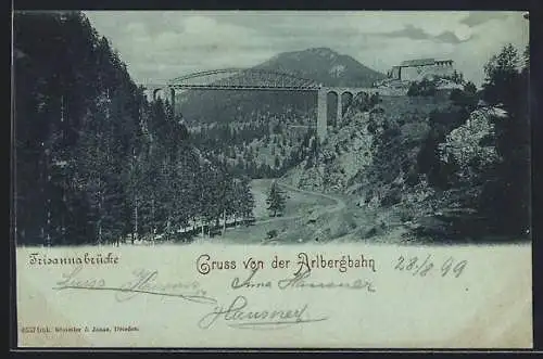 Mondschein-AK Strengen, Trisannabrücke der Arlbergbahn