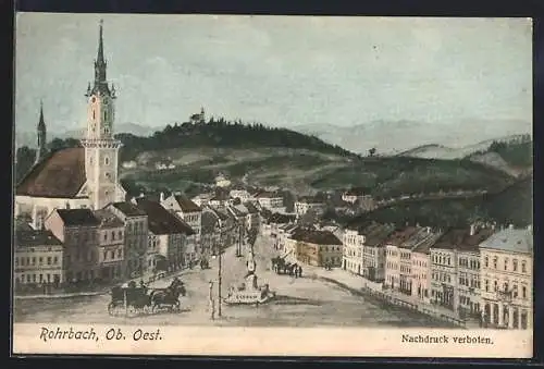 AK Rohrbach /O.-Oe., Strassenpartie mit Kirche