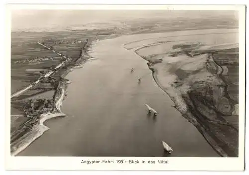 Fotografie unbekannter Fotograf, Ansicht Ägypten, Niltal vom Luftschiff Graf Zeppelin LZ-127 gesehen