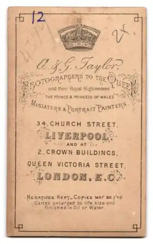 Fotografie A & G Taylor, Liverpool, Church Street 34, Porträt eines Mannes mit Schnurrbart