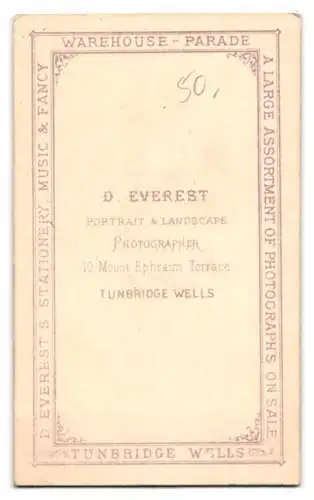 Fotografie D. Everest, Tunbridge Wells, Mount Ephraim Terrace 10, Porträt eines jungen Mannes