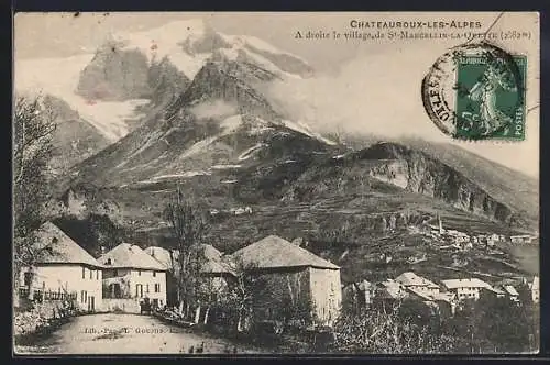 AK Chateauroux-les-Alpes, Vue panoramique, A droite le village de St-Marcellin-la-Queste